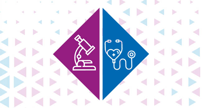 Symbol showing a microscope and a stethoscope.